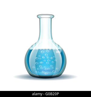 Laboratorio chimico pallone trasparente con liquido di colore blu Foto Stock