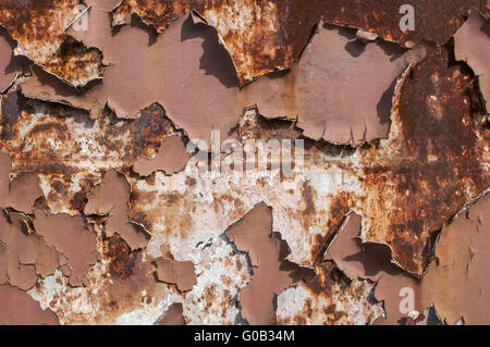 Metallo superficie spiovente con la vecchia vernice incrinata lay Foto Stock