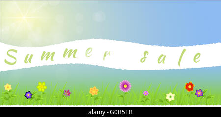 Carta strappata molla centrale paesaggio con fiori Foto Stock