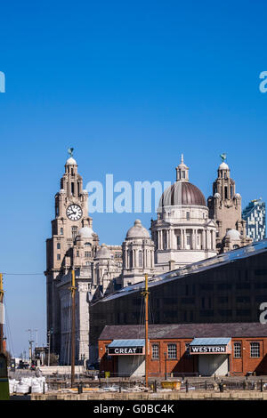 Tre Grazie Pier Head, Liverpool, Merseyside England, Regno Unito Foto Stock
