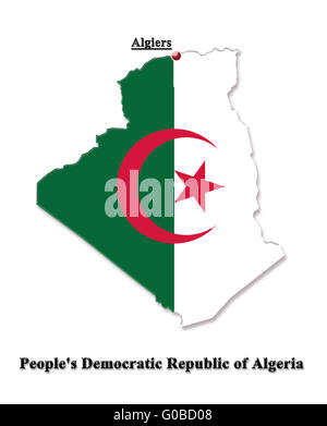 Mappa di Repubblica democratica popolare di Algeria in Foto Stock