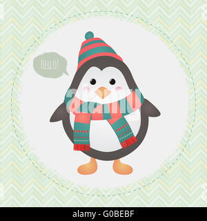 Attraente pinguino nel telaio a trama illustrazione design Foto Stock