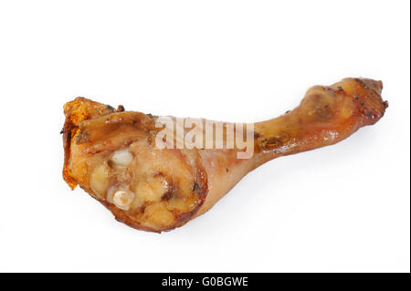 Il pollo al forno coscia su sfondo bianco Foto Stock
