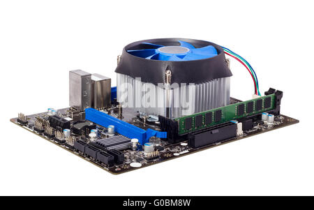 La scheda madre del computer isolati su sfondo bianco Foto Stock