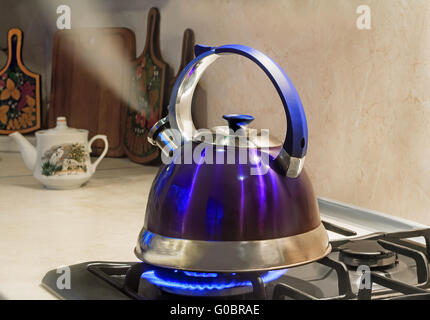 Bollitore Che Bolle Su Una Stufa Di Gas Nella Cucina Fotografia Stock -  Immagine di alimento, caldo: 56837104