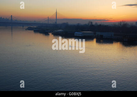 Tramonto sul fiume Sava Foto Stock