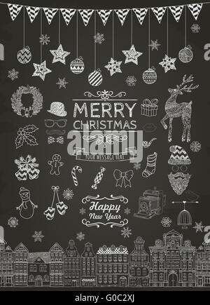 Set di disegnati a mano delineato il Natale Doodle icone. Foto Stock