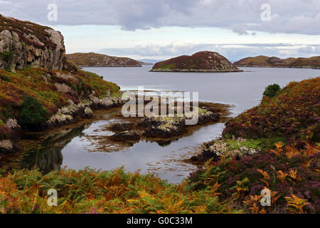 Paesaggi costieri, Sud Uist, Ebridi, Scozia Foto Stock