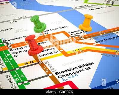 3d i perni e la mappa della metropolitana Foto Stock