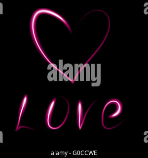 Il neon love ricci segno di calligrafia Foto Stock