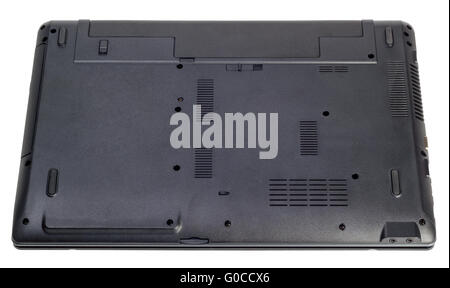 Il lato posteriore di un laptop moderno isolato su bianco Foto Stock