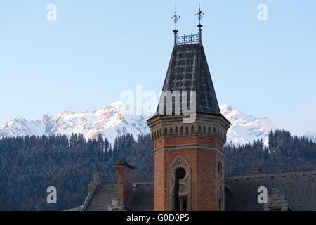 Town Hall Tower Schladming - Dachstein Montagne Foto Stock