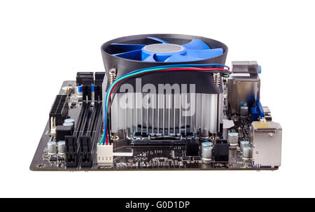 La scheda madre del computer isolati su sfondo bianco Foto Stock