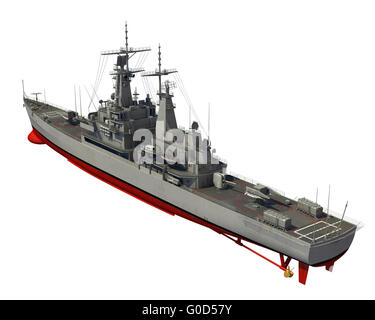 American moderna nave da guerra su sfondo bianco. 3D'illustrazione. Foto Stock