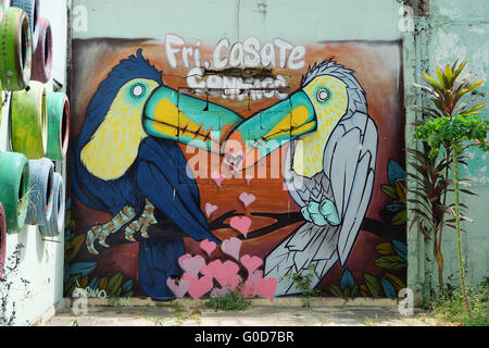 Arte di strada visto presso il Casco Antiguo di Panama City, Pamama. Foto Stock