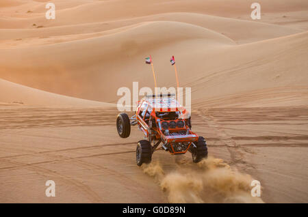 NOV 29 -Dubai, UAE: dune buggy esegue uno spettacolo turistico per il 29 novembre 2013 a Dubai, UAE.Il Dubai Desert viaggio ho Foto Stock