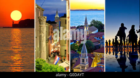 La città di Zadar la sera e al tramonto il collage di viaggio Foto Stock