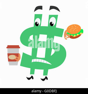 Il carattere dollaro con hamburger e tazza di caffè Foto Stock
