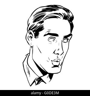 Ansioso emotivo uomini faccia paura incertezza di occhio retrò Foto Stock