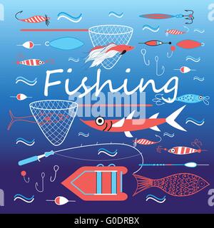 Corredo di elementi per la pesca Illustrazione Vettoriale