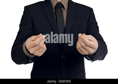 Imprenditore facendo un gesto a mano - chiedendo di mon Foto Stock