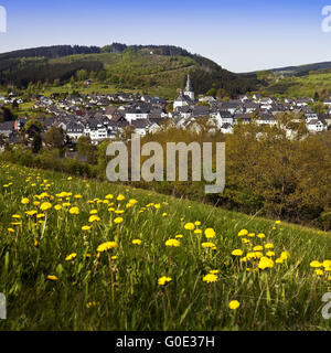 Vista scenico villaggio hallenberg in primavera Foto Stock