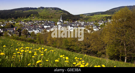 Vista scenico villaggio hallenberg in primavera Foto Stock