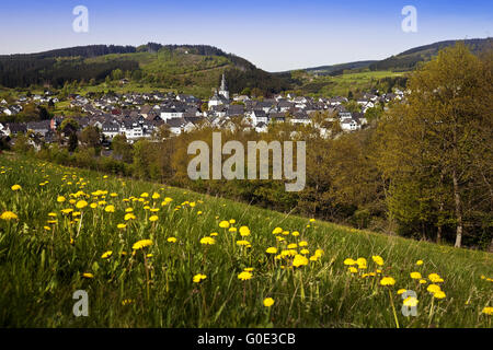 Vista scenico villaggio hallenberg in primavera Foto Stock