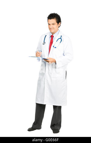 Maschio Latino medico iscritto medico Shoeless grafici Foto Stock