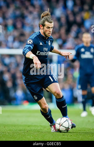 Manchester, Regno Unito. 26 apr, 2016. Gareth Bale (reale) Calcio/Calcetto : Gareth Bale del Real Madrid durante la UEFA Champions League semi-finale 1 gamba match tra Manchester City e Real Madrid al Etihad Stadium di Manchester, in Inghilterra . © AFLO/Alamy Live News Foto Stock