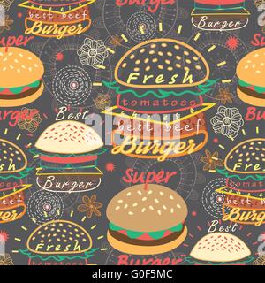 Pattern luminoso hamburger gustoso Illustrazione Vettoriale