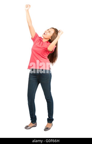 Urlando femmina asiatica del pugno di celebrazione di pompaggio Foto Stock