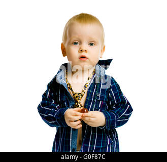 Baby boy in un plaid camicia e cravatta. isolato Foto Stock