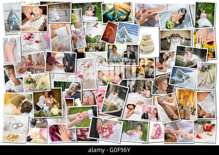 Wedding Collage a tema composto da diverse immagini Foto Stock