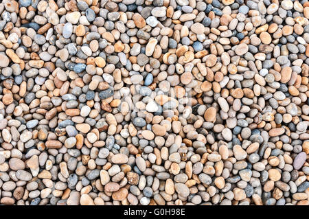 Un letto di arrotondati pietrina colorata e ciottoli chert a Chesil Beach quasi interamente composto da molto duro e quarzo calcedonio Foto Stock