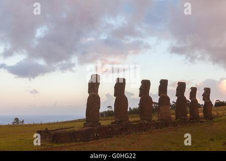 Ahu Akivi, Rapa Nui Foto Stock