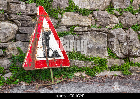 Lavori in corso cartello stradale Foto Stock