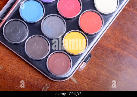 Vernici ad acquerello tavolozza close up Foto Stock