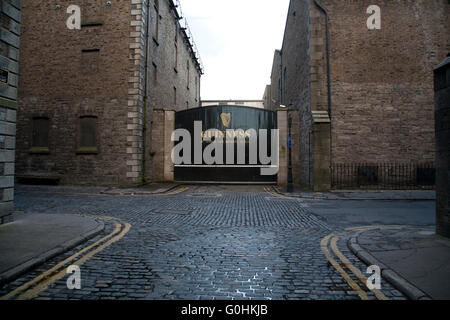Originale di strade acciottolate al di fuori del Magazzino Guinness Brewery in Dublino Irlanda Foto Stock