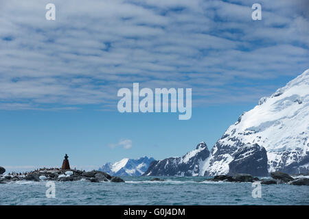 Vista del paesaggio del monumento al capitano Pardo al punto selvaggio, Elephant Island nel gennaio 2014. Foto Stock