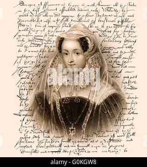 Facsimile, il mandato di esecuzione di Maria Stuart, Regina di Scozia, scritto da Elisabetta I, 1533-1603, regina d'Inghilterra, su Febr Foto Stock