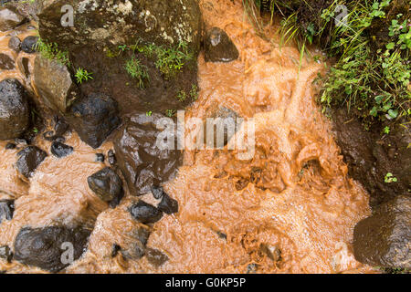 Villaggio Gibi, Gurage, Etiopia, ottobre 2013 agricoltori perdono il loro terreno superiore come pioggia bagna il limo a valle. Foto Stock