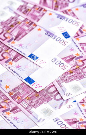 500 Euro Bills banconote. Cinque cento note. Valuta Europea. Sfondo di denaro Foto Stock