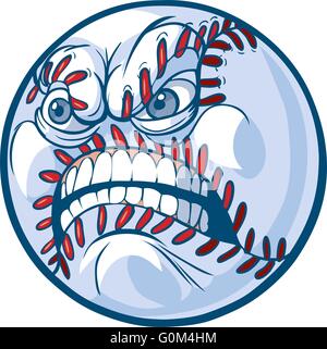Vector Cartoon Clip Art illustrazione di un baseball o softball con un volto arrabbiato. Illustrazione Vettoriale