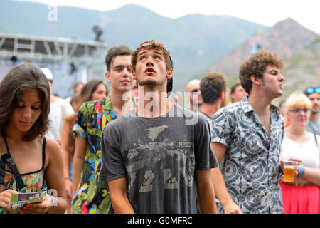 BENICASSIM, Spagna - 18 luglio: la folla in un concerto presso la FIB Festival il 18 luglio 2014 a Benicassim, Spagna. Foto Stock