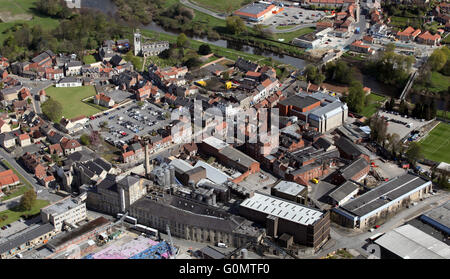 Vista aerea di Tadcaster Town Center, West Yorkshire, Regno Unito Foto Stock