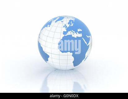 Vetro blu Globo mondo su sfondo bianco Foto Stock