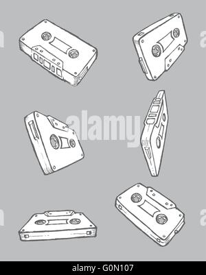 Set di nastri per cassette - vettorizzati dal mio schizzo, nastri vintage in diverse varianti Illustrazione Vettoriale