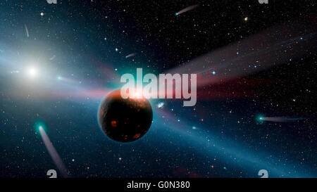 Illustrazione astratta di un impatto del meteorite rendering 3d. Foto Stock