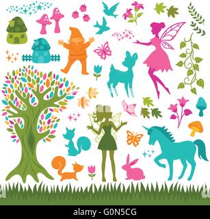 Sagome colorate legati alla foresta e le favole Illustrazione Vettoriale